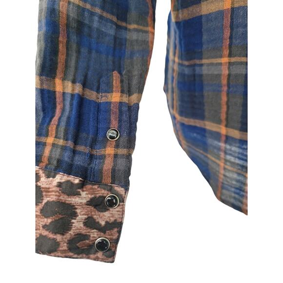 Johnny Was Workshop Leopard Plaid Mix Western Button-Up Shirt XS Boho Flannel‎ - Picture 5 of 8